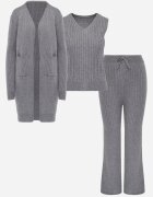 j&x Compleu din 3 piese din tricot cu bumbac: vestă cardigan și pantaloni Nordelia Gri