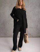 j&x Compleu din 3 piese din tricot cu bumbac: vestă cardigan și pantaloni Nordelia Negru