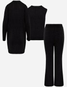 j&x Compleu din 3 piese din tricot cu bumbac: vestă cardigan și pantaloni Nordelia Negru