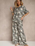 j&x Compleu Gri din Viscoză Decorat cu Imprimeu Floral Tricou și Pantaloni Largi Evialena