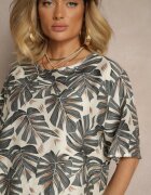 j&x Compleu Gri din Viscoză Decorat cu Imprimeu Floral Tricou și Pantaloni Largi Evialena
