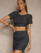 j&x Compleu Gri închis cu Bumbac Fustă Mulată cu Elastic și Bluză Luneriela