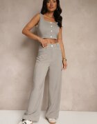 j&x Compleu Gri Top Decorat cu Nasturi și Pantaloni cu Croială Largă Liracelle