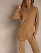 j&x Compleu Maro Reiat cu Bumbac Pulover Oversize și Pantaloni Largi Wedorena