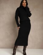 j&x Compleu Negru din Tricot cu Lână reiat Maletă și Fustă Creion Falirea
