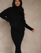j&x Compleu Negru din Tricot cu Lână reiat Maletă și Fustă Creion Falirea