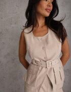 j&x Compleu Tip Costum Bej cu Bumbac Pantaloni Wide Leg și Vestă Utility Aloane