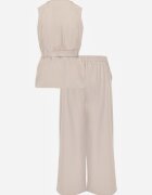 j&x Compleu Tip Costum Bej cu Bumbac Pantaloni Wide Leg și Vestă Utility Aloane