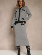 j&x Compleu tricotat Negru-Gri cu Bumbac Cardigan și Fustă Derrive