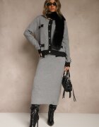 j&x Compleu tricotat Negru-Gri cu Bumbac Cardigan și Fustă Derrive
