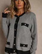 j&x Compleu tricotat Negru-Gri cu Bumbac Cardigan și Fustă Derrive