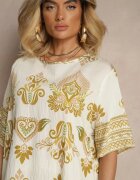 j&x Compleu Vâscoză Galben cu Imprimeu Oriental Pantaloni Largi și Tricou Pollialia