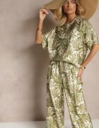 j&x Compleu Verde închis din Viscoză Decorat cu Imprimeu Floral Tricou și Pantaloni Largi Evialena