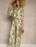 j&x Compleu Verde închis din Viscoză Decorat cu Imprimeu Floral Tricou și Pantaloni Largi Evialena