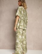 j&x Compleu Verde închis din Viscoză Decorat cu Imprimeu Floral Tricou și Pantaloni Largi Evialena