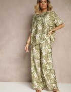 j&x Compleu Verde închis din Viscoză Decorat cu Imprimeu Floral Tricou și Pantaloni Largi Evialena