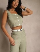 j&x Compleu Verde Top Ornat cu Nasturi și Pantaloni cu Croială Largă Liracelle