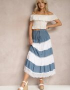 j&x Fustă Alb-albastră din bumbac în stil Boho cu elastic și șnur în talie Uvinia