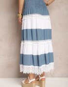 j&x Fustă Alb-albastră din bumbac în stil Boho cu elastic și șnur în talie Uvinia