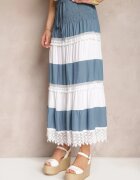 j&x Fustă Alb-albastră din bumbac în stil Boho cu elastic și șnur în talie Uvinia