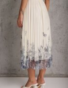 j&x Fustă evazată cu pliuri fine și broderie florală Zephali Bej deschis