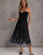 j&x Fustă evazată cu pliuri fine și broderie florală Zephali Bleumarin