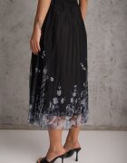 j&x Fustă evazată cu pliuri fine și broderie florală Zephali Bleumarin