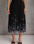 j&x Fustă evazată cu pliuri fine și broderie florală Zephali Bleumarin