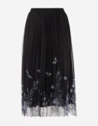 j&x Fustă evazată cu pliuri fine și broderie florală Zephali Bleumarin