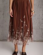 j&x Fustă evazată cu pliuri fine și broderie florală Zephali Maro
