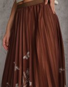 j&x Fustă evazată cu pliuri fine și broderie florală Zephali Maro