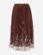 j&x Fustă evazată cu pliuri fine și broderie florală Zephali Maro