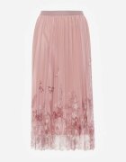 j&x Fustă evazată cu pliuri fine și broderie florală Zephali Roz