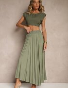 j&x Fustă Verde cu Croială Cloș din Viscoză Lunafina