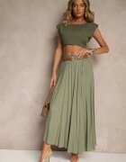 j&x Fustă Verde cu Croială Cloș din Viscoză Lunafina