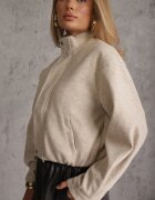 j&x Jachetă bomber de tranziție cu guler tip tunică cu lână și bumbac Bioneza Bej