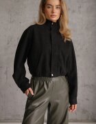 j&x Jachetă bomber de tranziție cu guler tip tunică cu lână și bumbac Bioneza Neagră