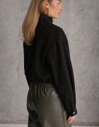 j&x Jachetă bomber de tranziție cu guler tip tunică cu lână și bumbac Bioneza Neagră