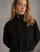j&x Jachetă bomber de tranziție cu guler tip tunică cu lână și bumbac Bioneza Neagră