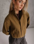j&x Jachetă bomber de tranziție cu guler tip tunică cu lână și bumbac Bioneza Verde