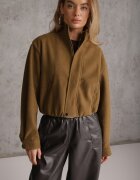 j&x Jachetă bomber de tranziție cu guler tip tunică cu lână și bumbac Bioneza Verde