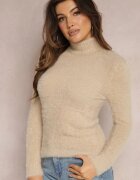 j&x Maletă Bej din tricot cu păr lung și adaos de lână Gerdonna