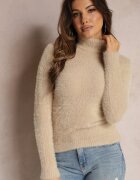 j&x Maletă Bej din tricot cu păr lung și adaos de lână Gerdonna