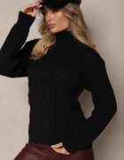 j&x Maletă Neagră din Lână cu Bordură elastică și Împletitură Decorativă Miarenn