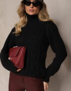 j&x Maletă Neagră din Lână cu Bordură elastică și Împletitură Decorativă Miarenn