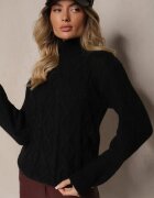 j&x Maletă Neagră din Lână cu Bordură elastică și Împletitură Decorativă Miarenn