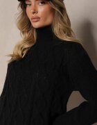j&x Maletă Neagră din Lână cu Bordură elastică și Împletitură Decorativă Miarenn