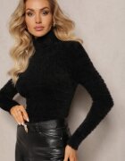 j&x Maletă Neagră din tricot cu păr lung și adaos de lână Gerdonna