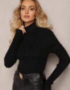 j&x Maletă Negru din Material Pufos cu Lână și Mânecă Lungă Geolla