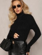 j&x Maletă Negru din Material Pufos cu Lână și Mânecă Lungă Geolla